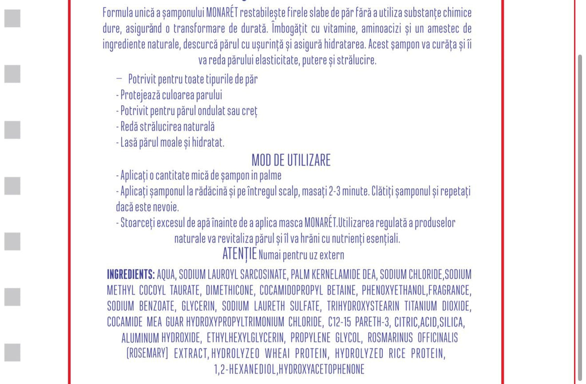Șampon Hidratant pentru Păr 380ml